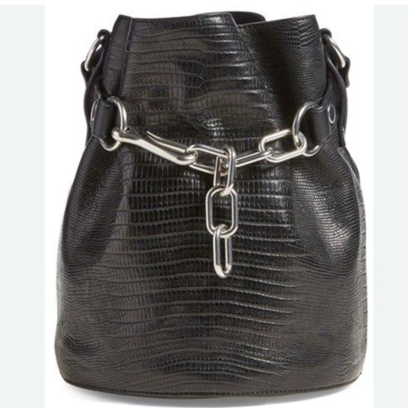 AUTH ALEXANDER WANG ALPHA LIZARD BUCKET BAG🦎 Chain Leather shoulder & crossbody - Picture 3 of 16